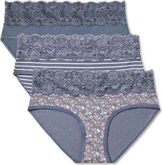 Pact Lace Waist Brief 3-Pack Made With Organic Cotton in Seaside Blues at Nordstrom, Size X-Large