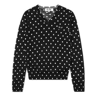 Comme Des Gar&ccedil;ons (WMNS) COMME des GARCONS PLAY Polka Dot V-Neck L/S T-Shirt Black Emblem Black AZ-N035-051-1