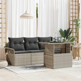 vidaXL Vidaxl - Conjunto De Sof&aacute; De Jard&iacute;n Con Coj&iacute;n 5 Pcs Gris Claro Polirat&aacute;n