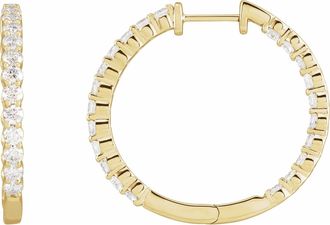 Diamond2Deal 14K Gold 3ct Lab-Grown Diamond Inside-Outside Hinged Hoop Earrings Clarity VS, Color F-G