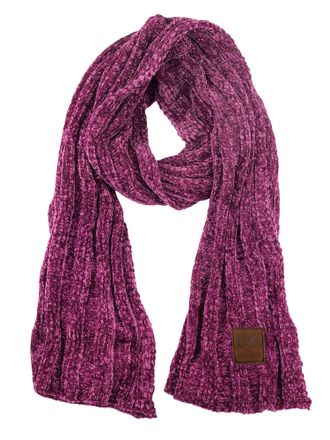 C.C Womens Ultra Soft Chenille Ribbed Thick Warm Knit Shawl Wrap Scarf - Purple - One Size