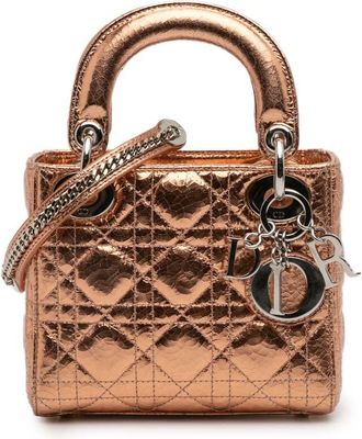 Dior Pre-owned Dior Mini Metallic Crinkled Calfskin Cannage Lady Dior Ladies 15-BO-0166