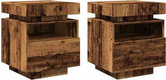 vidaXL Bedside Cabinets with LED Lights 2 pcs Old Wood 40x39x48.5 cm vidaXL