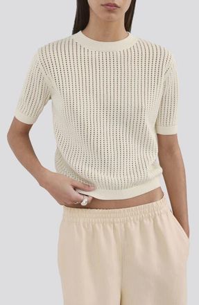Mango Pera Open Stitch Crewneck Sweater in Ecru at Nordstrom, Size X-Large