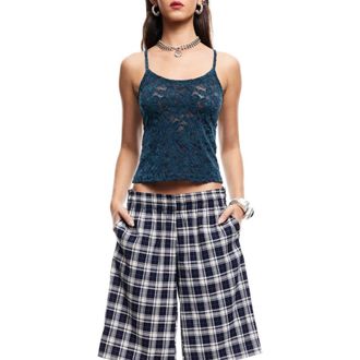 Lioness Carrie Floral Lace Camisole in Sea at Nordstrom Rack, Size X-Large