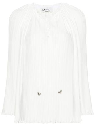 Lanvin Long Sleeve Pleated Blouse Open Neck