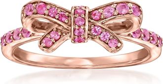 Ross-Simons Pink Sapphire Bow Ring in 18kt Rose Gold Over Sterling