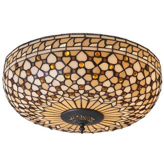 Loops Tiffany Glass Semi Flush Ceiling Light Cream Bronze Round Inverted Shade i00156 in Clear