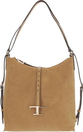 Tod's Su&egrave;de leren schoudertas T-flap gesp - Dames - Schoudertassen - Bruin - ONE Size - Su&egrave;de - Tassen