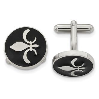 Diamond2Deal Stainless Steel Polished Enameled with Fleur de lis Circle Cufflinks