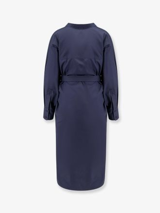 Nude Belted Cotton Dress - Blue
