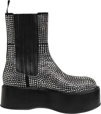 Dolce & Gabbana Black Crystal Strass Mid Calf Short Boots Mens Shoes