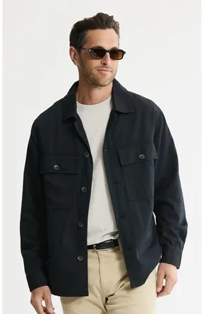 J.A.C.H.S. Rayon Lyocell Military Shirt Jacket in Black at Nordstrom, Size Xx-Large