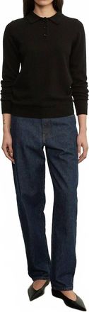 Enza Costa Knit Cashmere Polo Sweater In Black