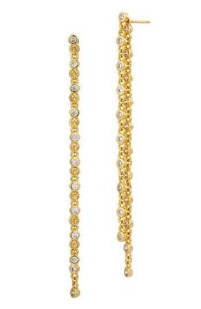 Savvy Cie Jewels Cubic Zirconia Chain Drop Front/Back Earrings in White/Yellow Gold at Nordstrom Rack