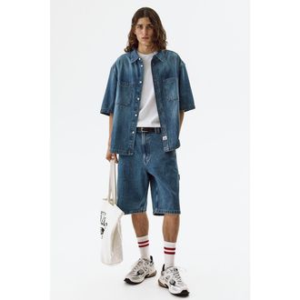 H&M Oversized Fit Carpenter Shorts in Denim Blue at Nordstrom, Size 29