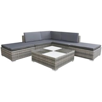 vidaXL Set De Muebles De Jard&iacute;n 6 Pzas Y Cojines Rat&aacute;n Sint&eacute;tico Gris Vidaxl