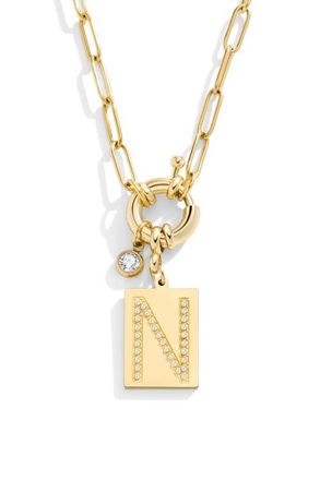 Mint & Lily Pave Initial Pendant with Paperclip Chain Necklace in Letter N at Nordstrom, Size 18