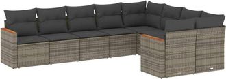 vidaXL Set De Muebles De Jard&iacute;n 9 Pzas Y Cojines Rat&aacute;n Sint&eacute;tico Gris Vidaxl