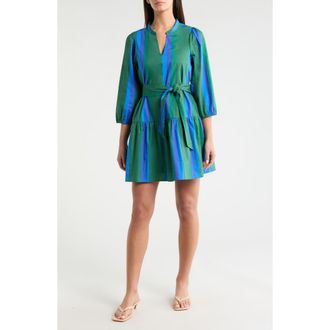 Sugarlips Dolary Stripe Leola Mini Shirtdress in Emerald-Blues at Nordstrom, Size X-Small