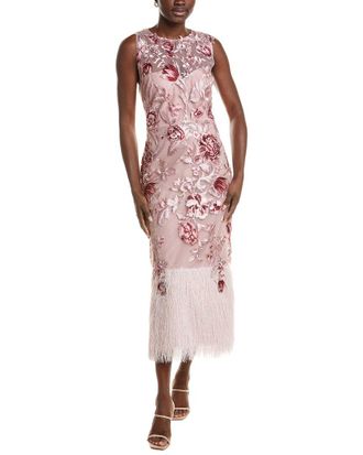 Marchesa Embroidered Floral Midi Dress