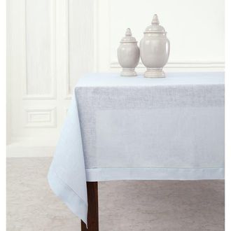 Solino Home Linen Tablecloth for Dining Table, Holiday and Everyday Table Decor - Classic Hemstitch in Light Blue at Nordstrom, Size X-Large