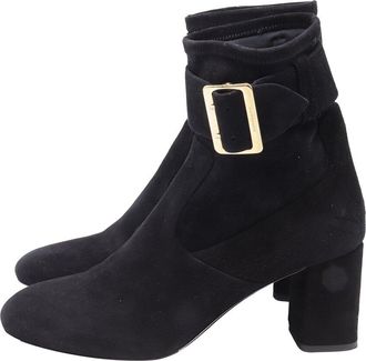Burberry Womens Suede Britannia Buckled Bootie (Authentic Pre-Loved)