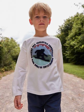 Vertbaudet Jungen Shirt mit Flockprint, Recycling-Baumwolle wollweiß