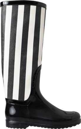 Dolce & Gabbana Womens Striped Rain Boots Waterproof - Black Rubber - Size EU 35