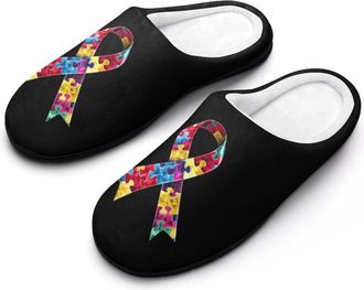 Generic Ribbon Colorful Puzzles Cotton Slippers for Women Memory Foam Comfy House Shoes with Anti-Skid Rubber Sole