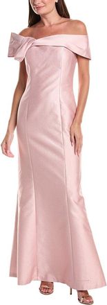 Teri Jon by Rickie Freeman Teri Jon By Rickie Freeman Metallic Jacquard Asymmetrical Neck Bow Shoulder Gown