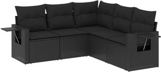 vidaXL Vidaxl - Set De Muebles De Jard&iacute;n 5 Pzas Y Cojines Rat&aacute;n Sint&eacute;tico Negro