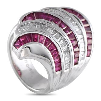 Luxury Bazaar 18K White Gold 0.80ct Diamond and Ruby Multi-Row Ring MF16-061325