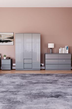 Home Discount Vida Designs Glinton 3 Piece Bedroom Set Storage Furniture (2 Drawer Bedside Chest, 6 Drawer Chest, 3 Door 2 Drawer Wardrobe) in Grey