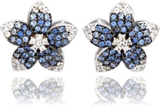 Suzy Levian Sterling Silver Pink Sapphire Created White Sapphire Flower Earrings