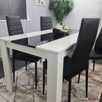 Kosy Koala Dining Table & 4 Chairs Set White Black Table With 4 Black Chairs Dining Room Furniture | Size: 140 cm x 80 cm