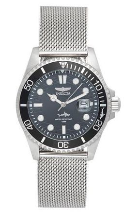 Invicta Pro Diver Auto Mesh Bracelet Watch, 43mm in Silver/Black at Nordstrom Rack, Size 43 Mm