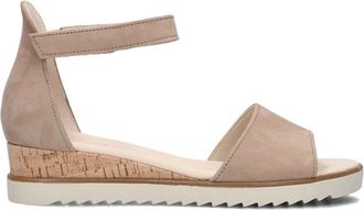 Gabor Schoenen, Dames, Beige, 38 1/2 EU, Linnen, Beige Sandalen met Peeptoe en Sleehak