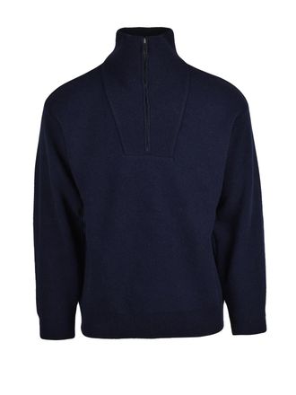 Daniele Fiesoli High Neck Zip Sweater In Deep Blue With Ribbed Detailing