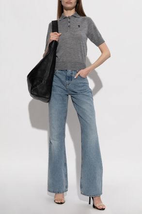 Ami Wool Polo, Womens, Grey