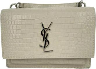 Saint Laurent Pre-owned Crocodile Embossed Sunset Wallet on Chain - Dames - Vintage Handtas - Beige - ONE Size - Leer - Vintage