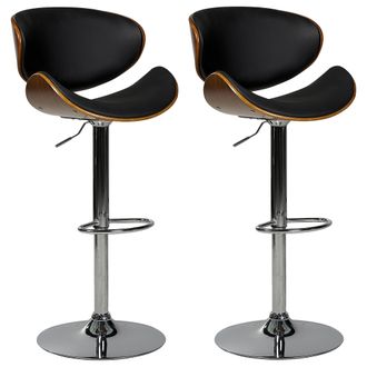Beliani Conjunto De 2 Sillas De Bar Giratorias Modernas De Piel Sint&eacute;tica Con Respaldo Ajustables Negro Rotterdam