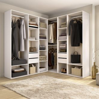 Dmora Armario Grande Yancy, Modular Para Dormitorio, 13 Estantes, Colgador, 186x205h Cm Blanco
