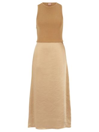 HUGO BOSS Womens Flaurelia Knitted Dress in Beige Viscose - Size 10 UK