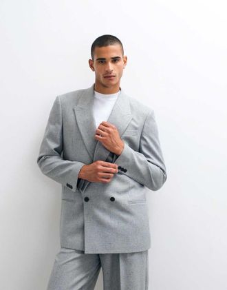 Asos giacca da abito doppiopetto relaxed grigio sale e pepe