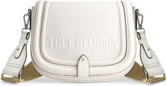 True Religion Distressed Logo Denim Saddle Bag in White at Nordstrom