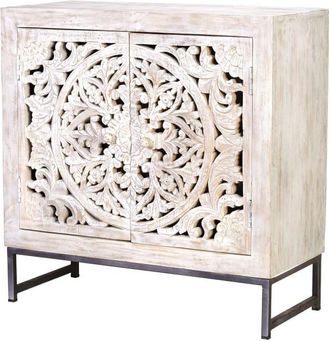 Giner&Colomer Aparador madera mango patas metal blanco y gris envejecido