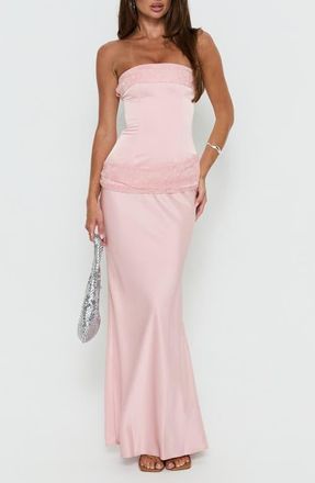 Princess Polly Sura Strapless Lace Detail Maxi Dress in Pink at Nordstrom, Size 12