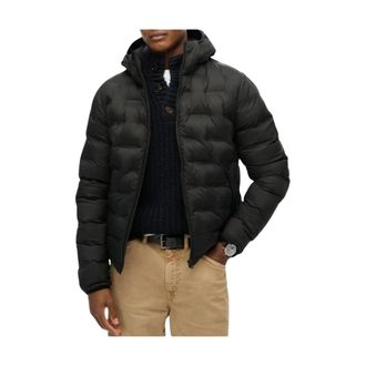 Superdry Zwarte Hoodie met rits en zakken - Heren - Winterjassen - Zwart - S - Polyester - Jassen