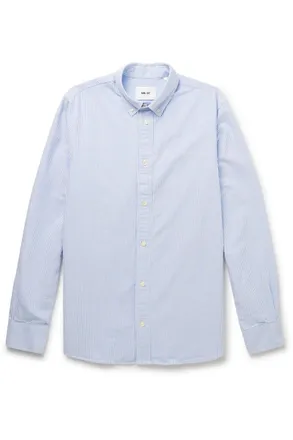 Nn.07 Colby 5910 Button-Down Collar Logo-Embroidered Striped Organic Cotton Shirt